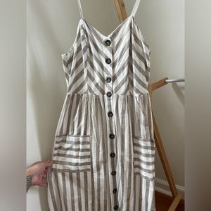 Brown and White Striped Dress